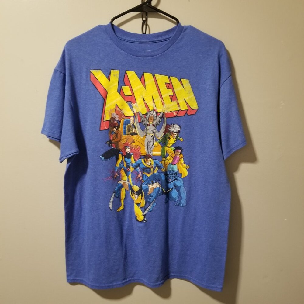 X-men 90's T Shirt Men's Largee Blue Animated Series Wolverine Comic